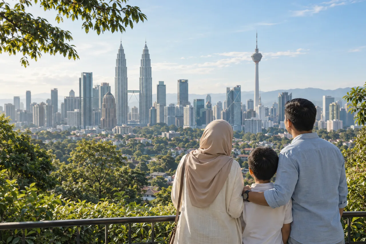 Sebuah keluarga melihat panorama Kuala Lumpur bersama.